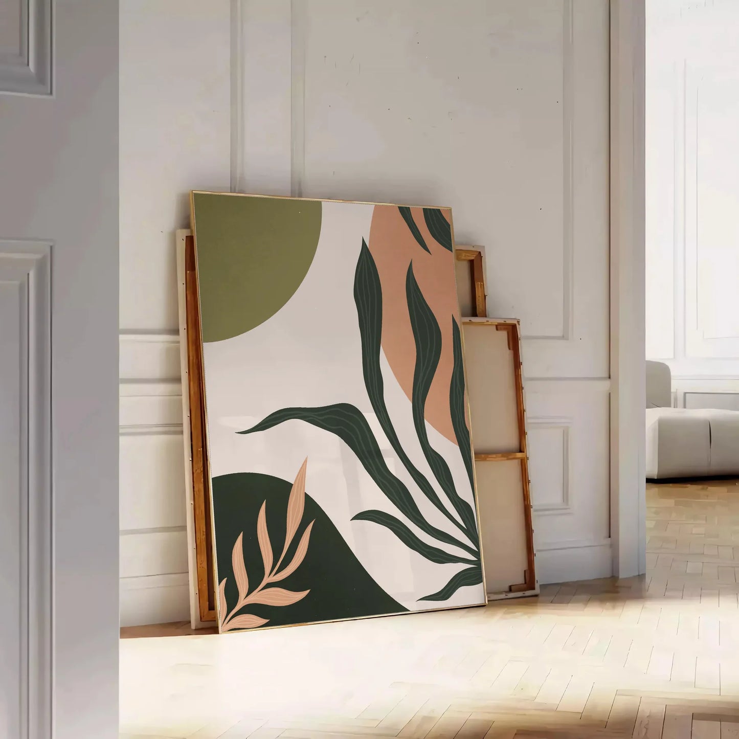 space boho art print Bohemian 21 abstract poster serene gray green tones perfect unique wall gift captivating artwork available sizes A4 cm A0