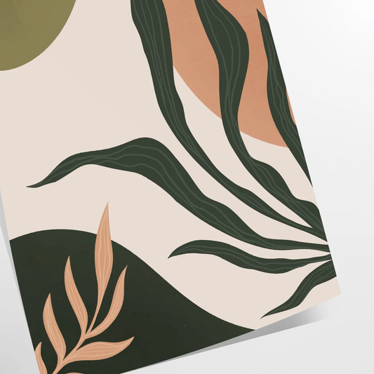 space boho art print Bohemian 21 abstract poster serene gray green tones perfect unique wall gift captivating artwork available sizes A4 cm A0